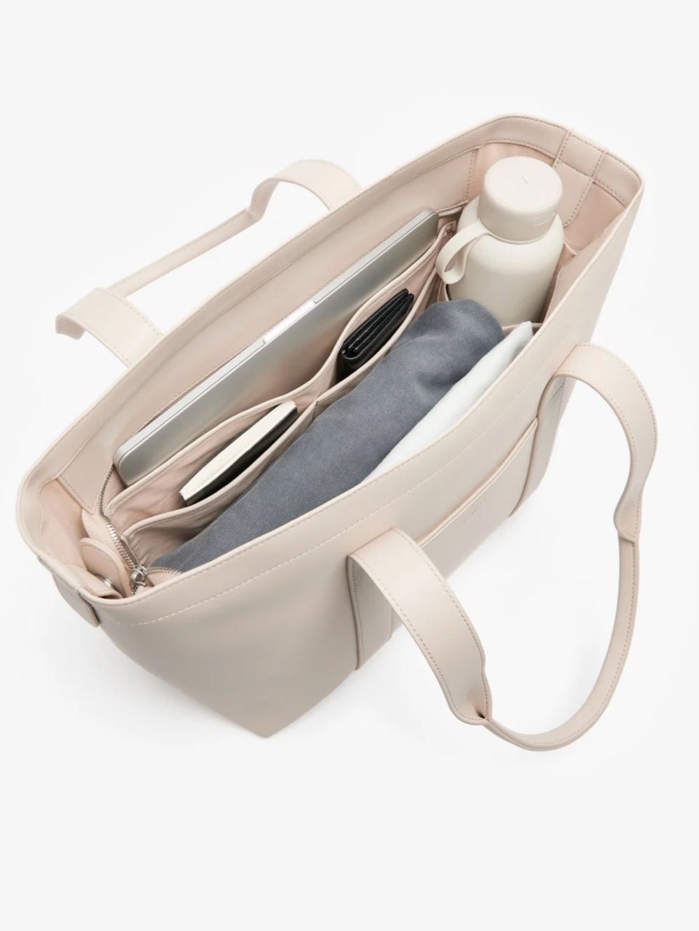 Monos Vegan Leather Tote Bag in Light Beige - Picture 3 of 4